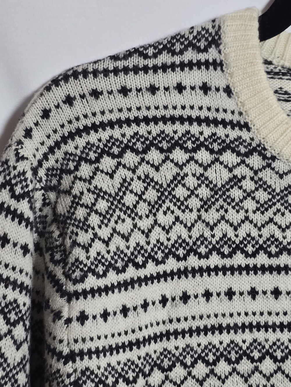 J. Crew Factory Lambswool Blend Cream & Black Fair Isle Crewneck Sweater, Sz L - Picture 2 of 6